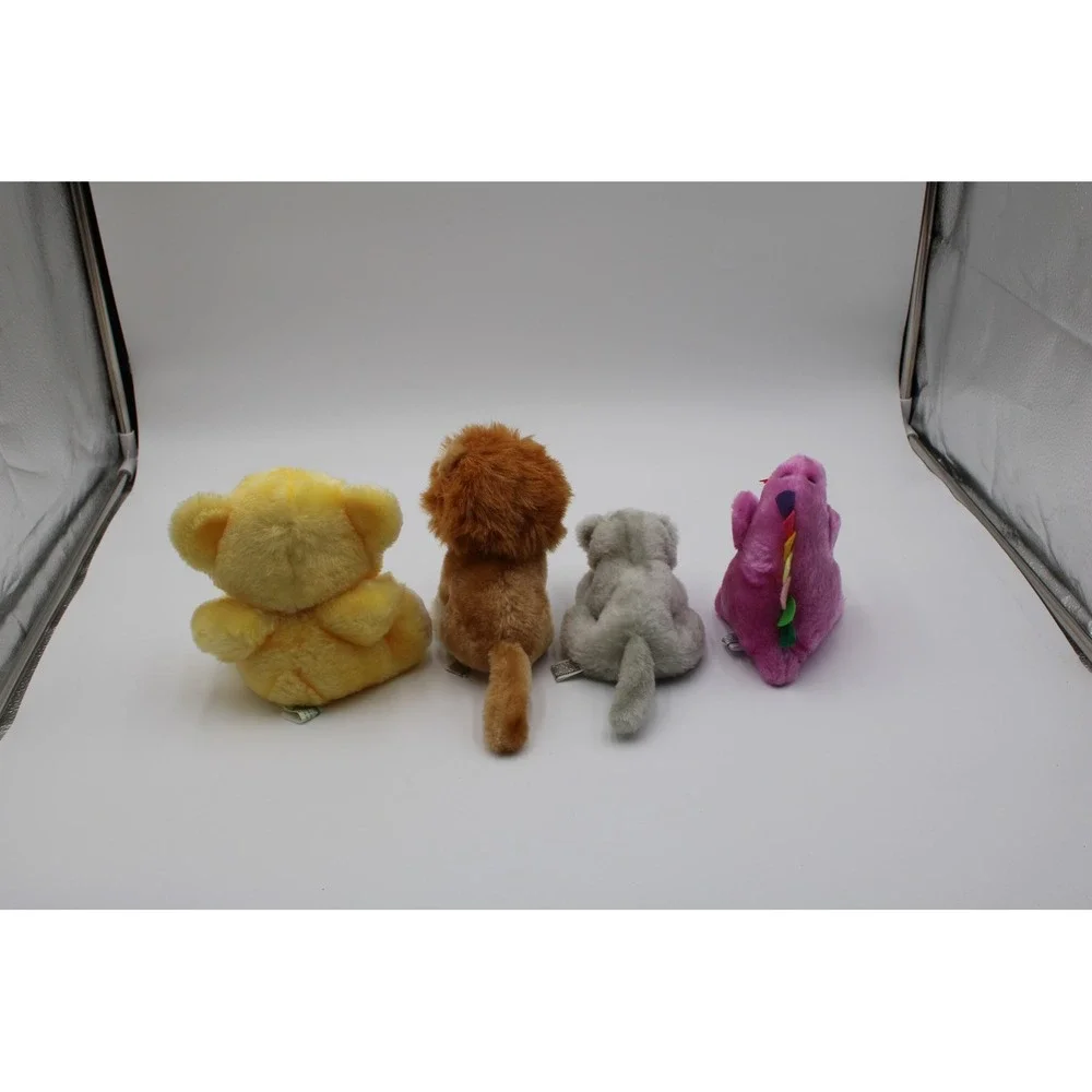 Commonwealth Plush Animal Lot Yellow Bear Brown Lion Gray Cat Pink Dragon 4pc